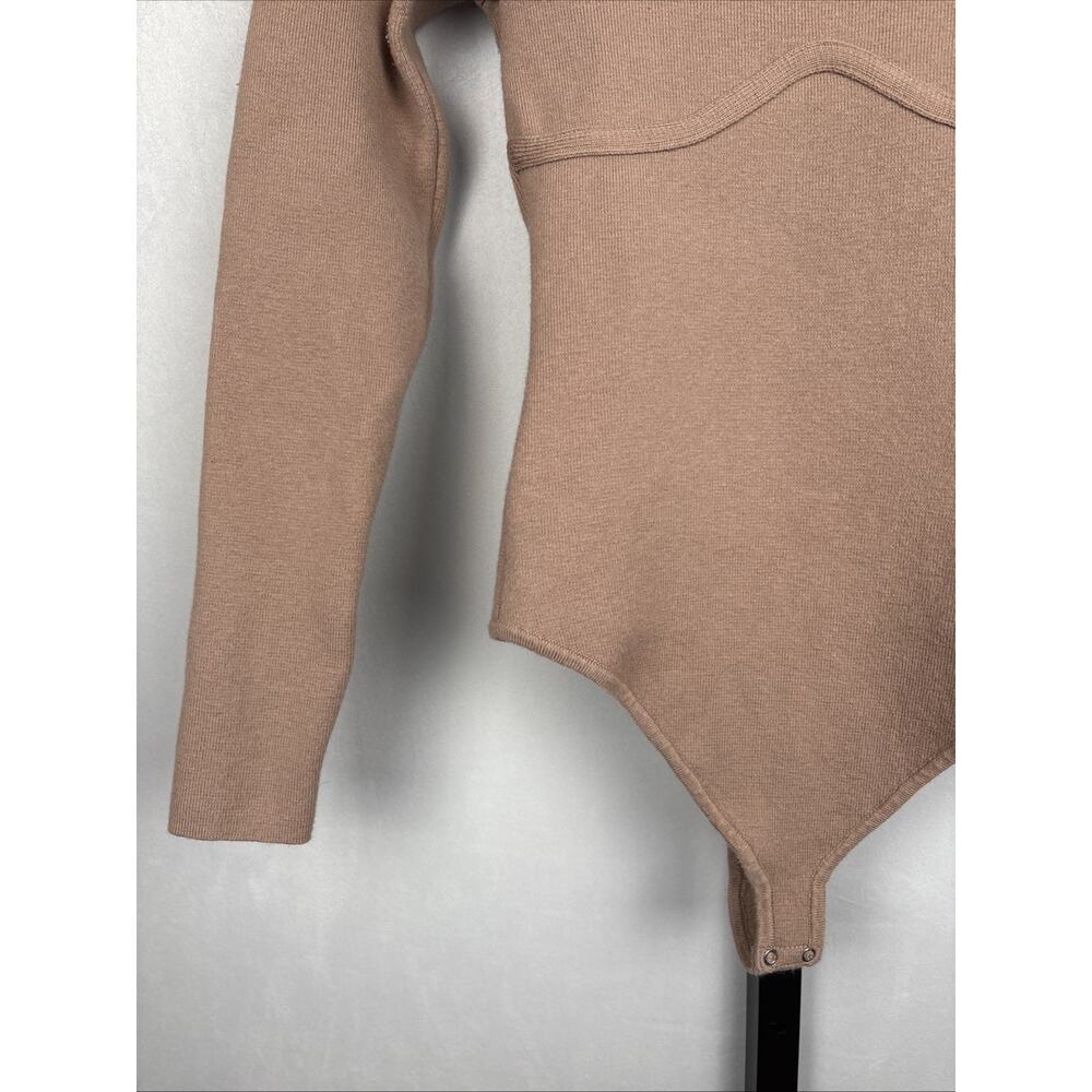 Abercrombie & Fitch Knit Bodysuit‎ Size Small Beige Sweetheart Neck Long Sleeve - Picture 3 of 11